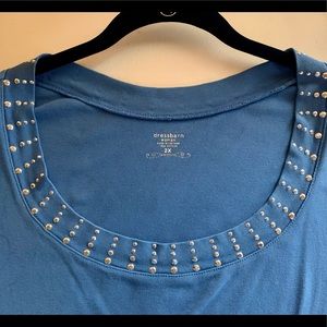 2/$8 Blue top with decorative neckline 2X plus